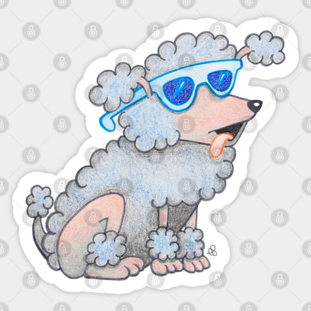 Cool Poodle - Cartoon Dog Wearing Sunglasses Sticker by Elinaana